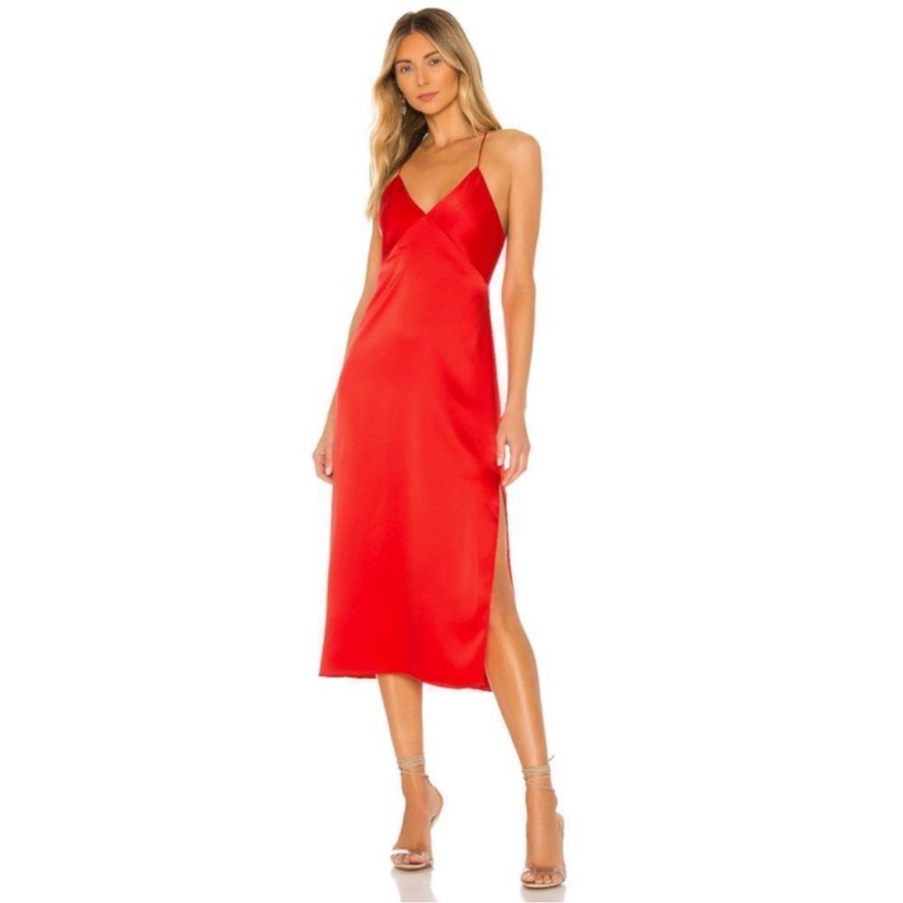 Alice + Olivia Red V-neck Midi Dress